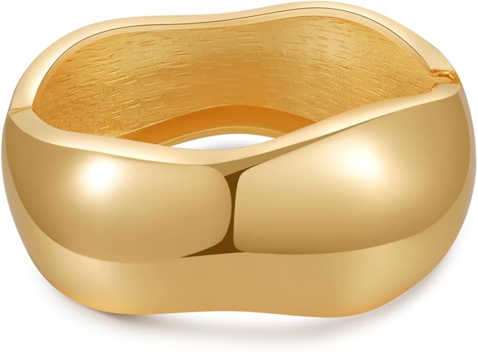 jokcde Chunky Gold/Silver Gold Cuff Bangle Bracelets for Women Trendy Hinged Cuff Open Wide Chunky Gold Bracelet Minimalist Bangle Jewelry Gift