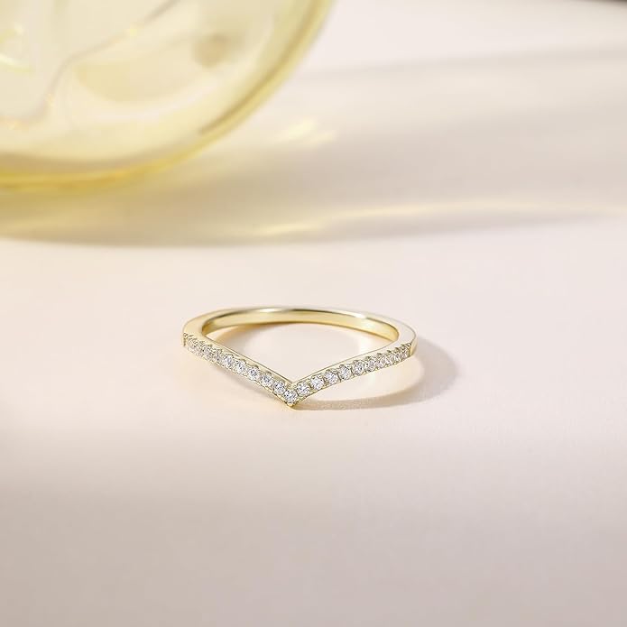 Arvaleff 925 Sterling Silver Rings for Women Ladies Wedding Band V Shaped Heatbeat Pattern Cubic Zirconia Engagement Eternity Ring Thin Stackable Comfort Fit Size 4-12