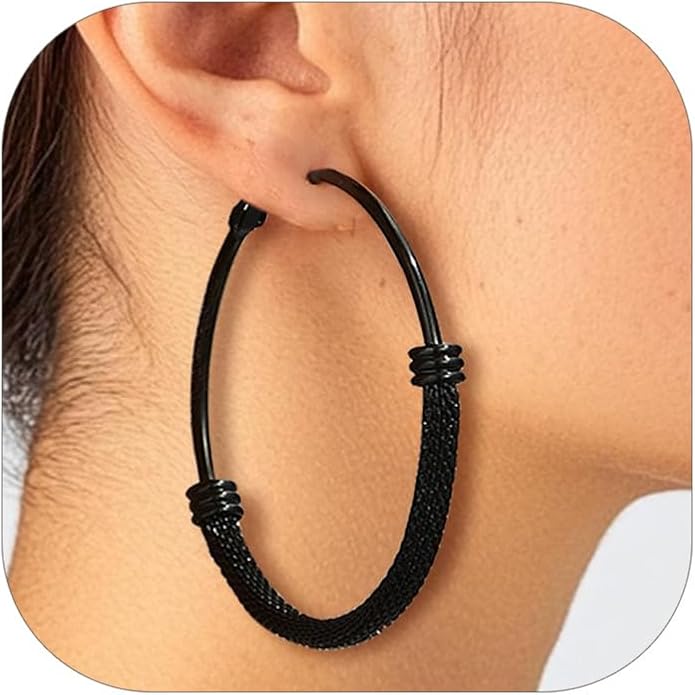 PROSTEEL 30/40/60/80/100mm Chunky Hoop Earrings For Women Gold Plated/Black Stainless Steel Hoops Earrings Statement Jewelry