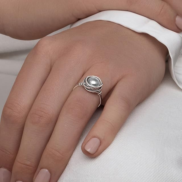 JEAN RACHEL JEWELRY 925 Sterling Silver Ring with Fresh Water Pearl Wire Wrap Vintage Design - Hypoallergenic, Nickel & Lead-free - Artisan Handcrafted Statement Rings for Women