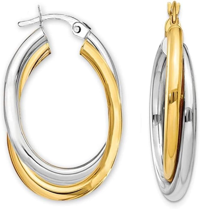 LeCalla 925 Sterling Silver Chunky Hoop Earrings | 14K Two-Tone Three-Tone Hoop Earrings | Intertwining Oval Shape Polished Twisted Hoop Earrings for Women