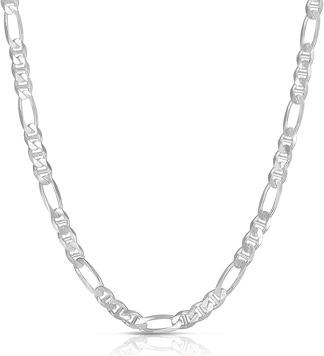 Savlano 925 Sterling Silver Italian Solid Figarucci Figaro Mariner Flat Link Chain Necklace For Men & Women - Made in Italy Comes Gift Box