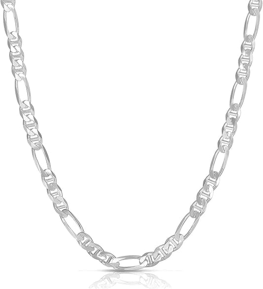 Savlano 925 Sterling Silver Italian Solid Figarucci Figaro Mariner Flat Link Chain Necklace For Men & Women - Made in Italy Comes Gift Box