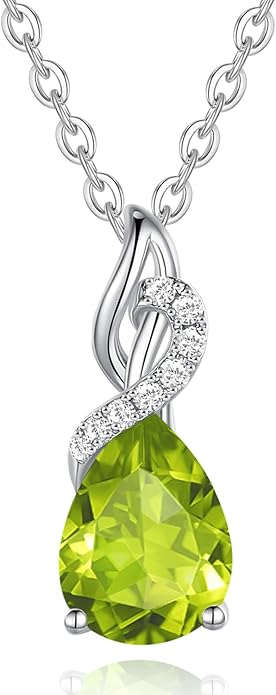 FANCIME 14K Solid White Gold Teardrop Pendant with Diamond Birthstone Necklace