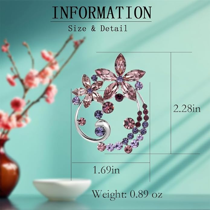 Flower Brooch Pin - Rhinestone Flower Pin 18k Gold Plated - Thanksgiving Day, Birthday, Wedding Gifts for Mom, Wife