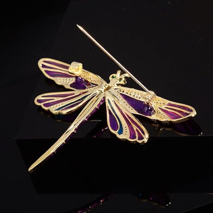 14K Gold Dynamic Dragonfly Brooch with Moissanite Wing Design, A Day-to-Night Transition Accessory, Suitable for Office and Dinner Parties