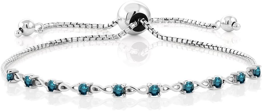 Gem Stone King Round Gemstone Birthstone Tennis Bracelet For Women | 925 Sterling Silver | 2.5MM Round | Fits Up To 9 Inch Wrist | Adjustable Bolo Bracelet For Women | Easy-On Easy-Off