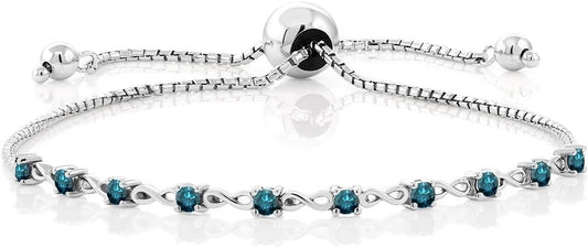 Gem Stone King Round Gemstone Birthstone Tennis Bracelet For Women | 925 Sterling Silver | 2.5MM Round | Fits Up To 9 Inch Wrist | Adjustable Bolo Bracelet For Women | Easy-On Easy-Off