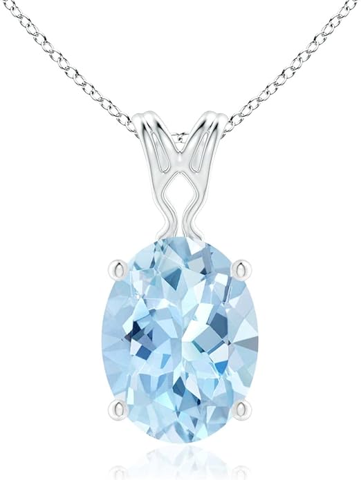 Angara Natural Aquamarine Solitaire Pendant for Women | Vintage in 14K Solid Gold/Platinum With 18" Chain | March Birthday, Anniversary, Gemstone Jewelry Gift