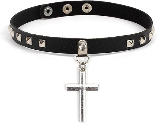 Gothic Choker Necklace Black Geometric Leather Collar Necklace Fashion Punk Jewelry for Women