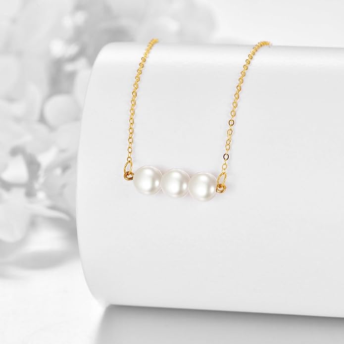 KECHO 14K Real Gold Freshwater Cultured Pearl Pendant Necklace 14K Solid Gold Jewelry Anniversary Birthday Gifts for Women