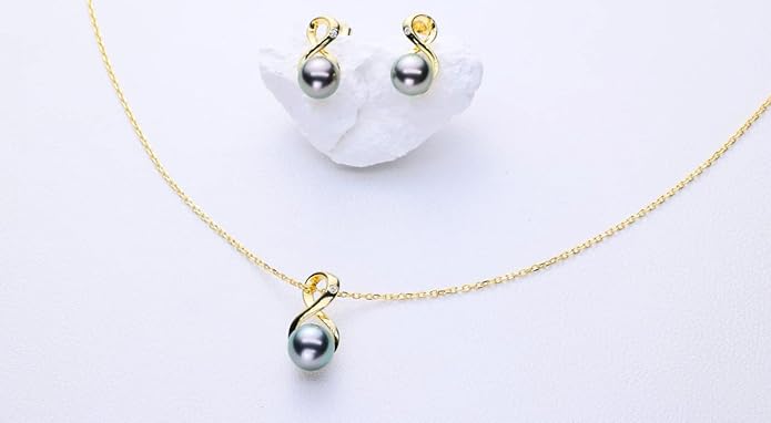 CHAULRI Infinity Top Grade AAA Tahitian Black Pearl Pendant Necklace 18K Gold Over Sterling - Birthday Anniversary Jewelry Gifts for Women Wife Mom Daughter