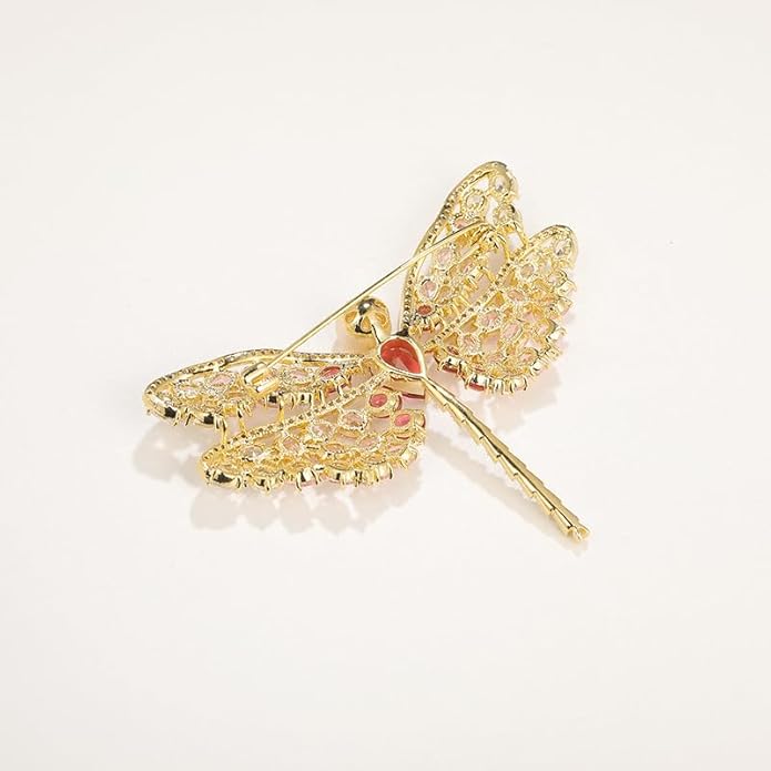 14K Gold Exquisite Dragonfly Brooch Adorned with Colorful Gemstones and Lustrous Pearls, Chic Brooch Accent for Special Events, Ideal for Stylish Women