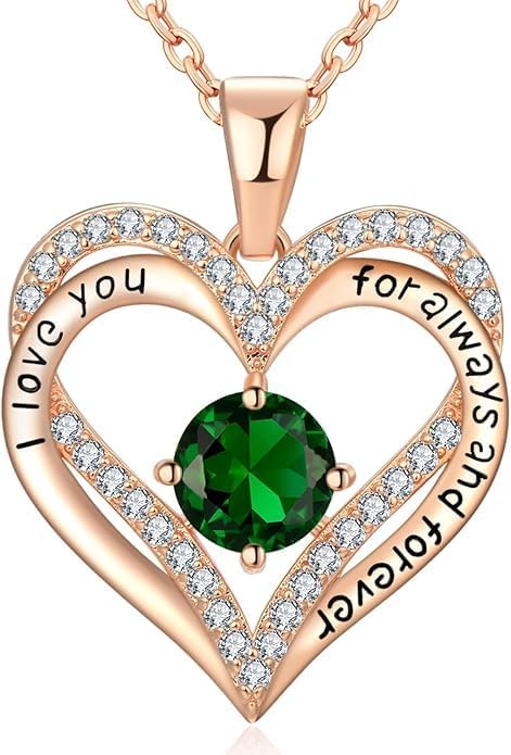 Birthstone Heart Necklace for Women Wife Girlfriend Mom Daughter Gifts S925 Silver Jewelry For Anniversary Rose Gold Gifts For Birthday Christmas Mothers Valentines Day