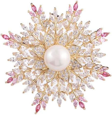 14K Gold Handmade Snowflake Brooch, Adorned with Natural Pearls and Moissanite, Sophisticated Women's Jewelry, Perfect Birthday and Special Occasion Gift