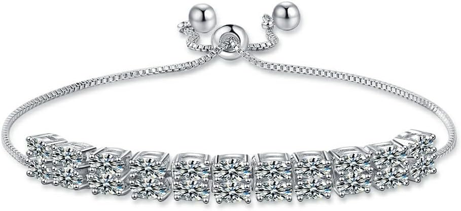 Italian Sterling Silver Women's Tennis Bracelets | Ladies' Sterling Silver Rope Adjustable Bracelet with Crystals | Gift for She