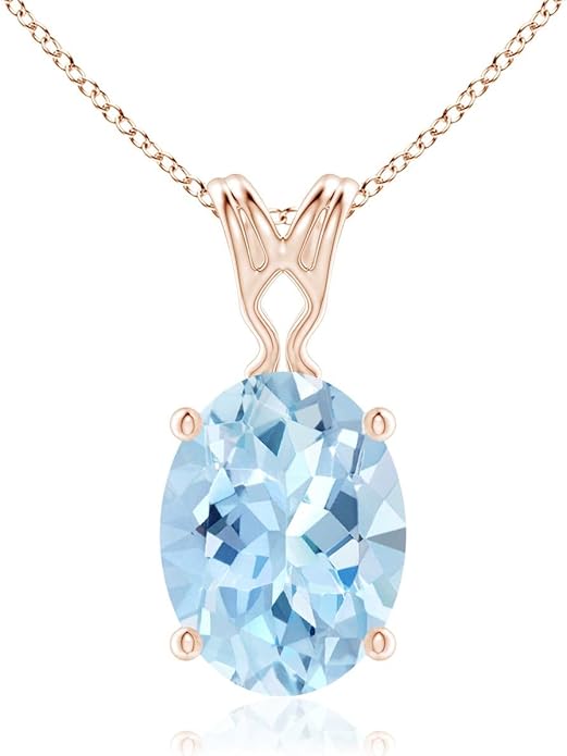 Angara Natural Aquamarine Solitaire Pendant for Women | Vintage in 14K Solid Gold/Platinum With 18" Chain | March Birthday, Anniversary, Gemstone Jewelry Gift