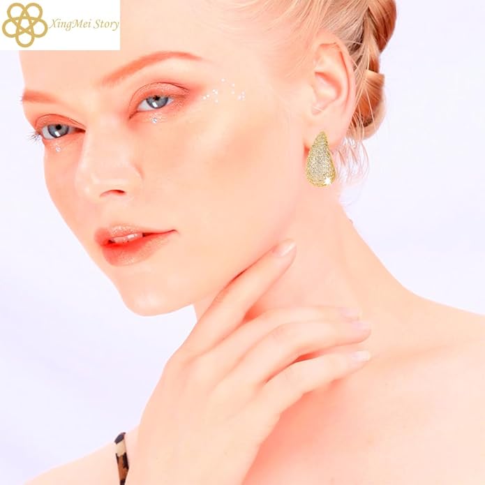 XingMei Story Gold Crystal Chunky Hoop Earrings - Sparkly Rhinestone Teardrop Design with 925 Sterling Silver Posts - Trendy Jewelry for Women, Perfect for Special Occasions (1pair)
