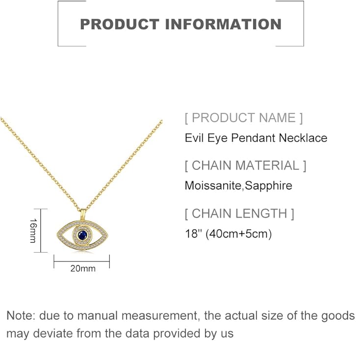 Solid 14K Gold Over 925 Silver Evil Eye Pendant Necklace,Dainty Moissanite and Sapphire Devil's Eye Protection Necklace,Lucky Jewelry Gift for Women