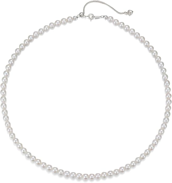 JOLI Real Pearl Necklace for Women with AAA+ Quality Round White Freshwater Genuine Cultured Pearls S925 Sterling Silver Adjustable Design Handmade Pearl Gifts