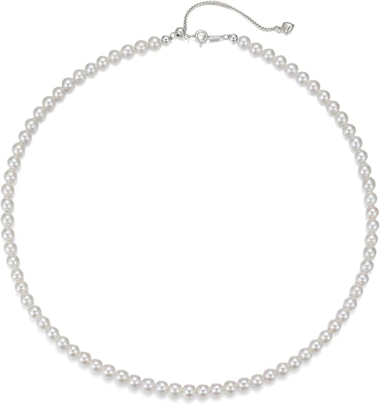 JOLI Real Pearl Necklace for Women with AAA+ Quality Round White Freshwater Genuine Cultured Pearls S925 Sterling Silver Adjustable Design Handmade Pearl Gifts