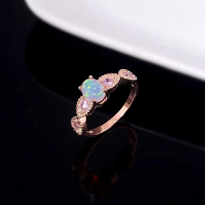 CiNily 18K Gold Plated Opal Ring-White Fire Opal & Amethyst & Cubic Zirconia Women Jewelry Gemstone Engagement Anniversary Ring Size 5-13