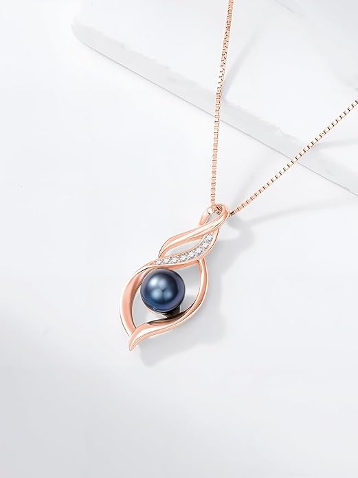 KANNSOAR Tahitian Black Pearl AAAA 18K Gold Plated Sterling Silver Pendant Necklace for Women Wife Mom Girlfriend Valentine Her Jewelry Gift for Anniversary Birthday Christmas