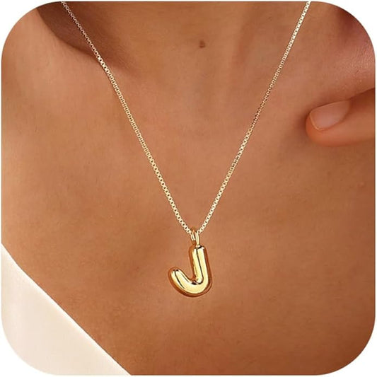 Bubble Gold Silver Letter Necklace Initial Necklaces for Women Trendy 14K Dainty Charm Pendant Name Necklace Personalized Jewelry Gift for Women Teen