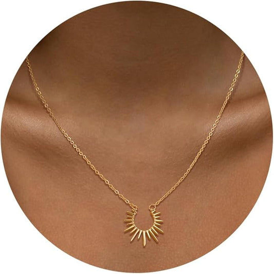 Lariat Necklaces for Women - Dainty Long Necklace Trendy 14K Gold Plated Hypoallergenic Layered Long Y-Shape Sunburst CZ T-Bar Pendant Drop Chain Necklace Set for Women Non Tarinsh Jewelry Gift