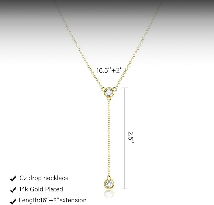 Lariat Gold Necklace for Women, Dainty Long Necklace 14k Gold Plated/Silver Y-Shaped Layered Beaded Chain Drop Necklaces for Women Trendy Simple Gold Jewelry for Women Gifts
