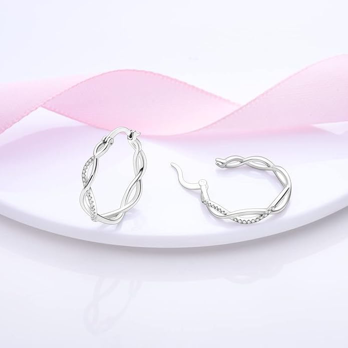 NARMO 925 Sterling Silver Hoop Earrings for Women Hypoallergenic Lightweight Simple Huggie Hoop Earrings Twisted Hoop Earrings Colorful Cubic Zirconia Hoop Earrings Rainbow Hoop Earrings