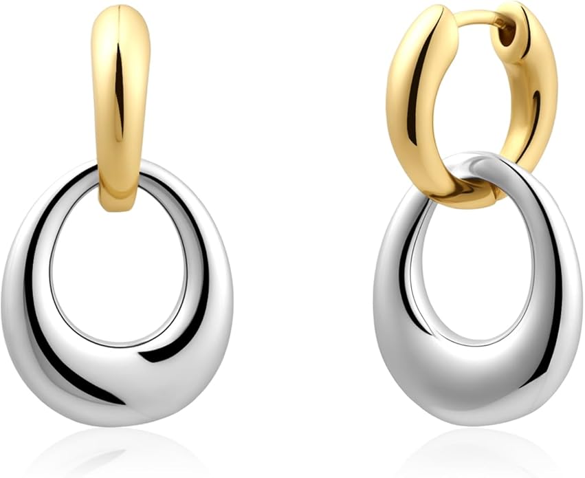 14K Gold Plated and Silver Hoop Earrings for Women Two Tone Mixed Metal Huggie Hoop Earrings for Daily