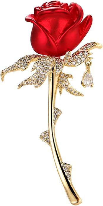 AILONMEI Red Rose Flower Brooches and Pins for Women Costume Jewelry Brooch Pins Broches Jewelry for Women Elegant Lady Pin
