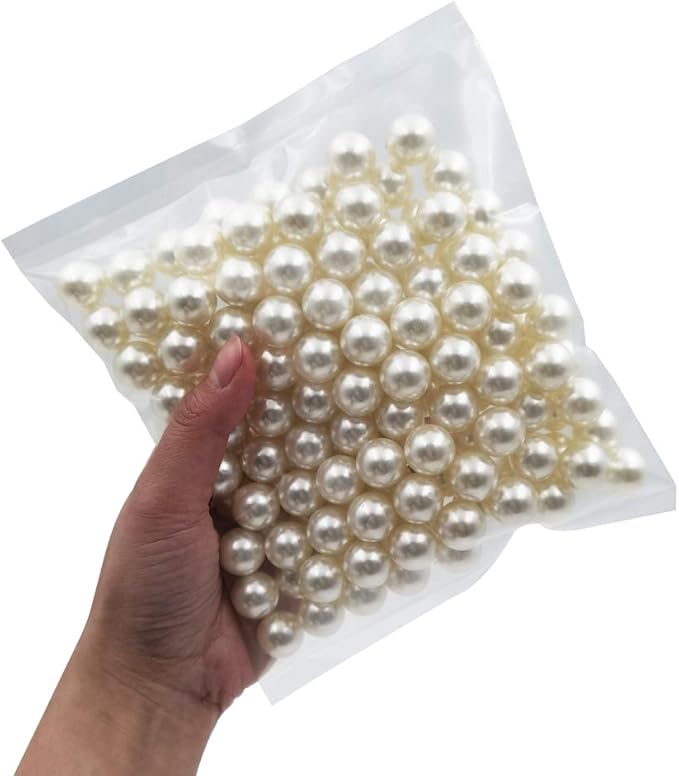 INSPIRELLE 140pcs 16mm Ivory Lustrous ABS Undrilled Art Faux Pearls for Vase Fillers, Big Size No Hole Makeup Beads Imitation Round Pearl Beads for Table Scatter Home Wedding Decoration