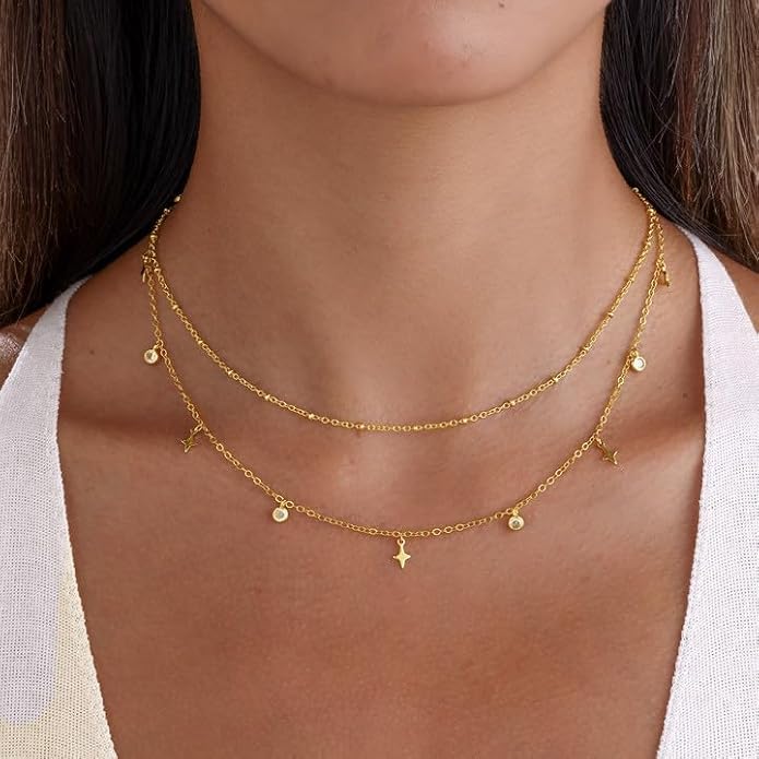 Layered Necklaces For Women,Dainty Gold Plated Necklace Stack Prom Layering Necklaces For Women Trendy Chain Cross Choker Necklace Set Fashion Accessories
