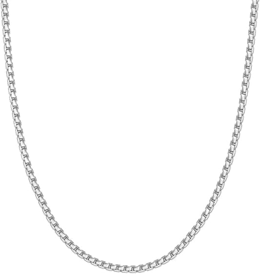 IGOBATA Stainless Steel Round Box Link Chain Necklace 2mm/2.5mm/3mm/4mm/5mm Silver Tone Hypoallergenic Jewelry for Men and Women with Lobster Clasp 16 to 30 Inch