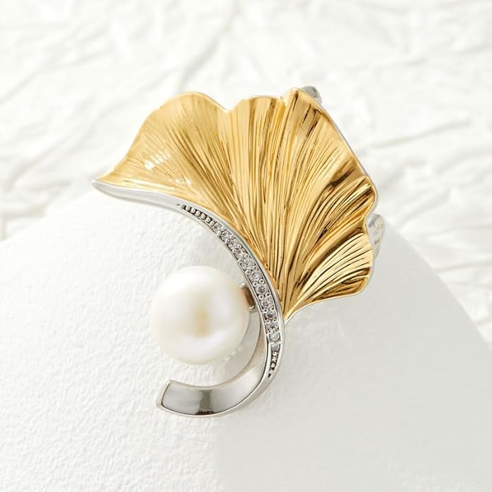 Gold Ginkgo Leaf Brooch Yellow Flower Lapel Pin Blazer Dress Jacket Suit Clothing Jewelry Vintage Inspired Birthday Festival Gift for Women