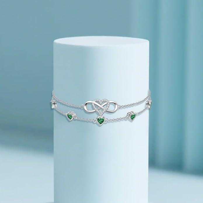 Dorunmo 925 Sterling Silver Infinity Heart Birthstone Anklet Bracelets for Women Best Mother's Day Birthday Jewelry for Wife Girlfriend Mom Her