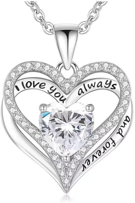 Birthstone Heart Necklace for Women Wife Girlfriend Mom Daughter Gifts S925 Silver Jewelry For Anniversary Rose Gold Gifts For Birthday Christmas Mothers Valentines Day
