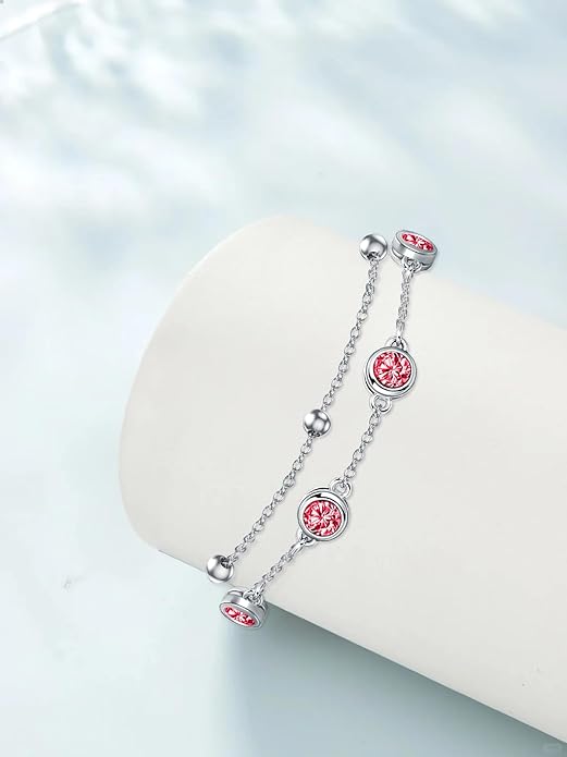 Dorunmo 925 Sterling Silver Birthstone Anklet Bracelets for Women Birthday Mother's Day Jewelry Gifts for Wife Girlfriend Mother Her