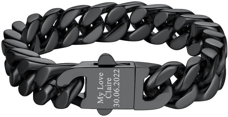 Richsteel 5/7/9/12mm Wide Miami Cuban Link Chain Bracelet for Men Women,Stainless Steel/Gold/Black Plated,7.4/8.2/9 Inch Length,Hip Hop Urban Street-wear Jewelry(Gift Wrapped)