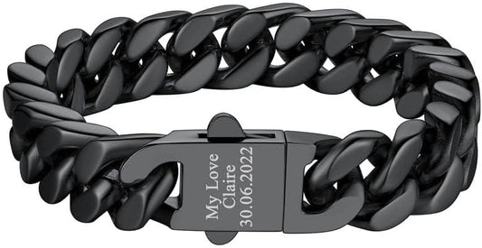 Richsteel 5/7/9/12mm Wide Miami Cuban Link Chain Bracelet for Men Women,Stainless Steel/Gold/Black Plated,7.4/8.2/9 Inch Length,Hip Hop Urban Street-wear Jewelry(Gift Wrapped)