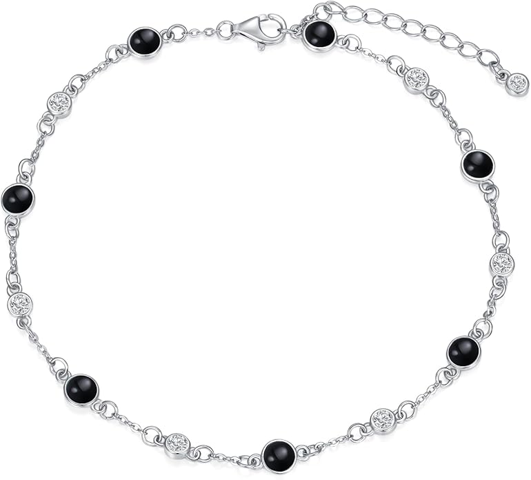Anklet Bracelet for Women 925 Sterling Silver Natural Stone Chain Ankle Bracelet Beach Summer Fine Jewelry Birthday Christmas Gifts for Women Her Mom