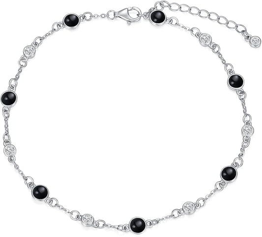 Anklet Bracelet for Women 925 Sterling Silver Natural Stone Chain Ankle Bracelet Beach Summer Fine Jewelry Birthday Christmas Gifts for Women Her Mom