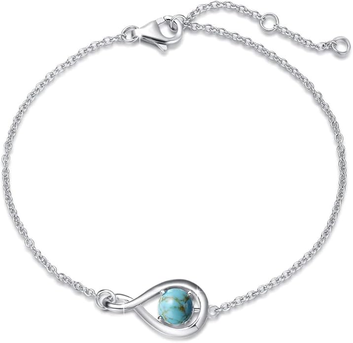 FANCIME Love Bracelet 925 Sterling Silver Infinity Birthstone Bracelets for Women Fine Jewelry Birthday Christmas Gifts for Her Mom Wife, Chain Length 6.7"+1.2" Extend