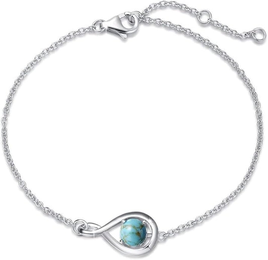 FANCIME Love Bracelet 925 Sterling Silver Infinity Birthstone Bracelets for Women Fine Jewelry Birthday Christmas Gifts for Her Mom Wife, Chain Length 6.7"+1.2" Extend