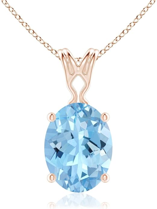 Angara Natural Aquamarine Solitaire Pendant for Women | Vintage in 14K Solid Gold/Platinum With 18" Chain | March Birthday, Anniversary, Gemstone Jewelry Gift