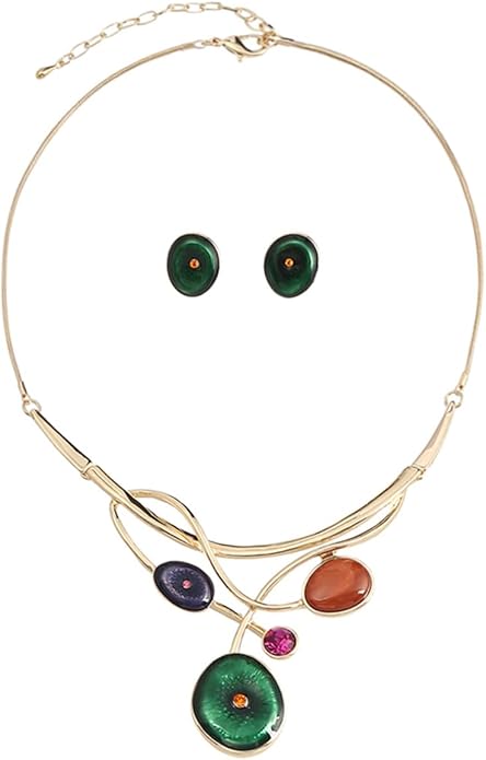 Chunky Statement Jewelry Set Vintage Retro Leaf Flower Floral Geometric Bohemian Boho Bib Necklace Earring Set Fashion Costume Jewelry for Women Girls Wedding Party Prom Unique Gift