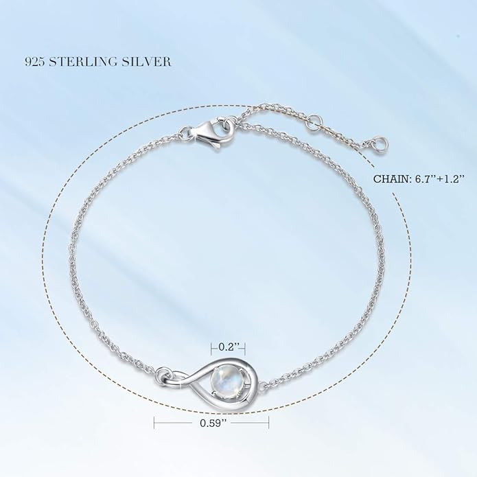 FANCIME Love Bracelet 925 Sterling Silver Infinity Birthstone Bracelets for Women Fine Jewelry Birthday Christmas Gifts for Her Mom Wife, Chain Length 6.7"+1.2" Extend