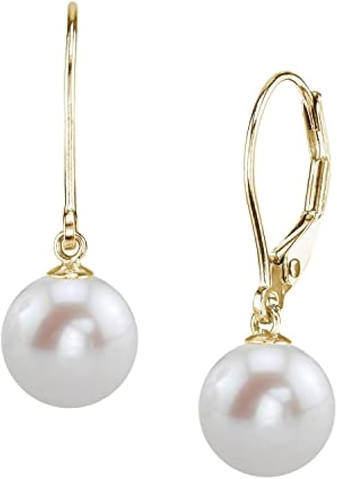 THE PEARL SOURCE AAAA Quality White Round Freshwater Cultured Pearl Hypoallergenic Earrings for Women | 14K Gold Leverbacks Earrings